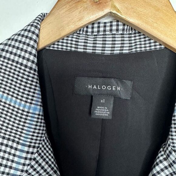 Halogen Women’s Double Breasted Small Checkered Windowpane Plaid Oversized Blaze - Picture 4 of 8